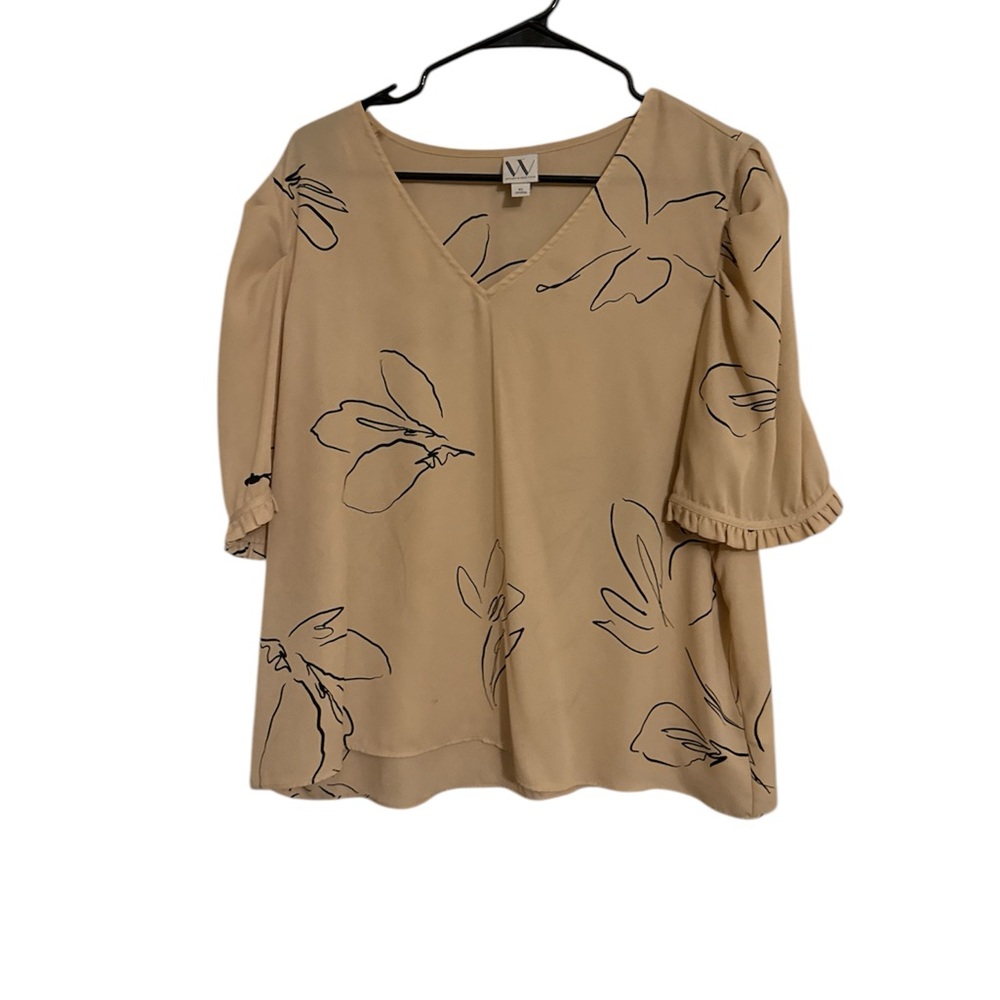 Worthington Tan Flutter Sleeve Blouse with Boxy Relaxed Fit